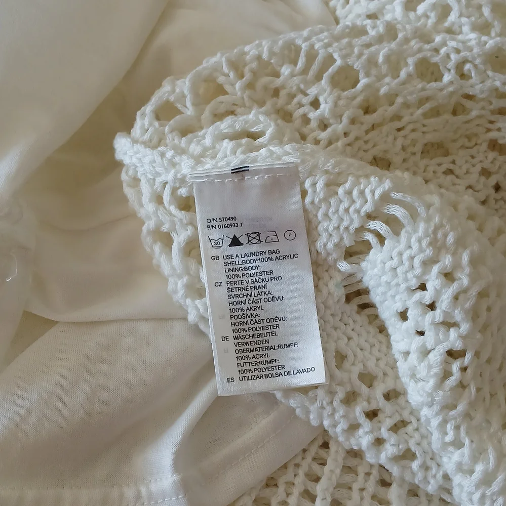 New-Crochet Poly Knit Boho Stretch-Slip Lined Cream/Off White Dress Oversized - Picture 5 of 11